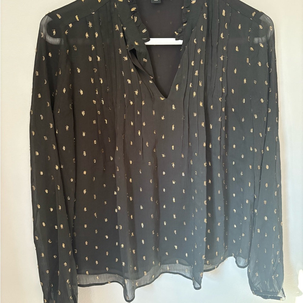 Ann Taylor Black Blouse with Gold Accents